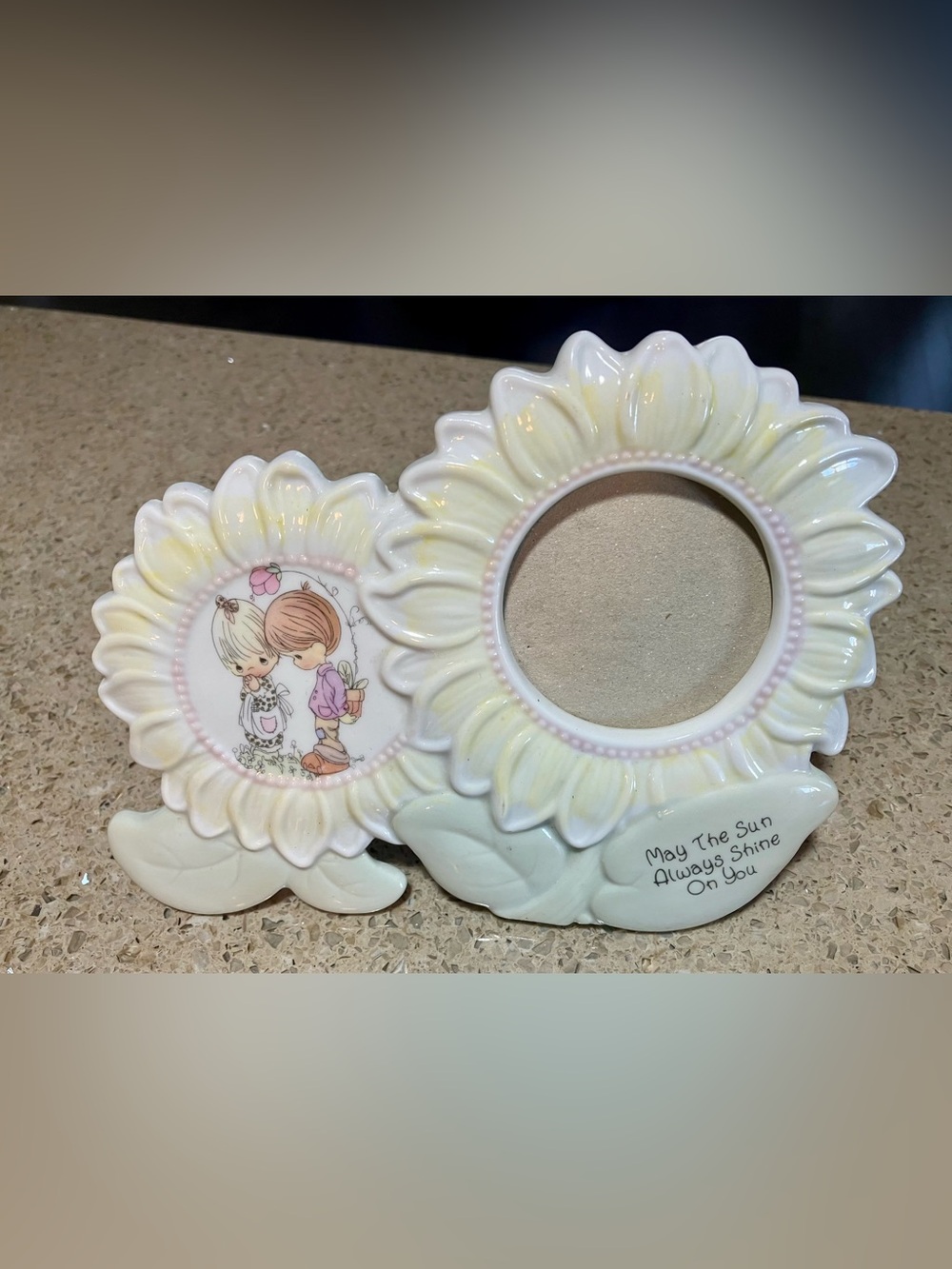 Precious Moments Ceramic Double Sunflower Frame in Cream and Pink Accents